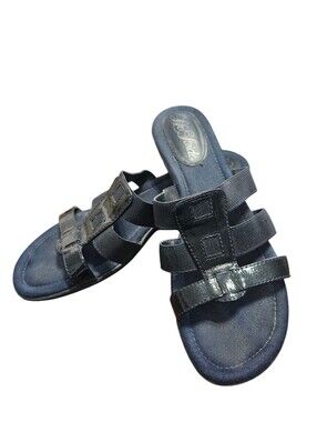 Life Stride Black 8.5M Talk Comfort Wedge Slide Sandals